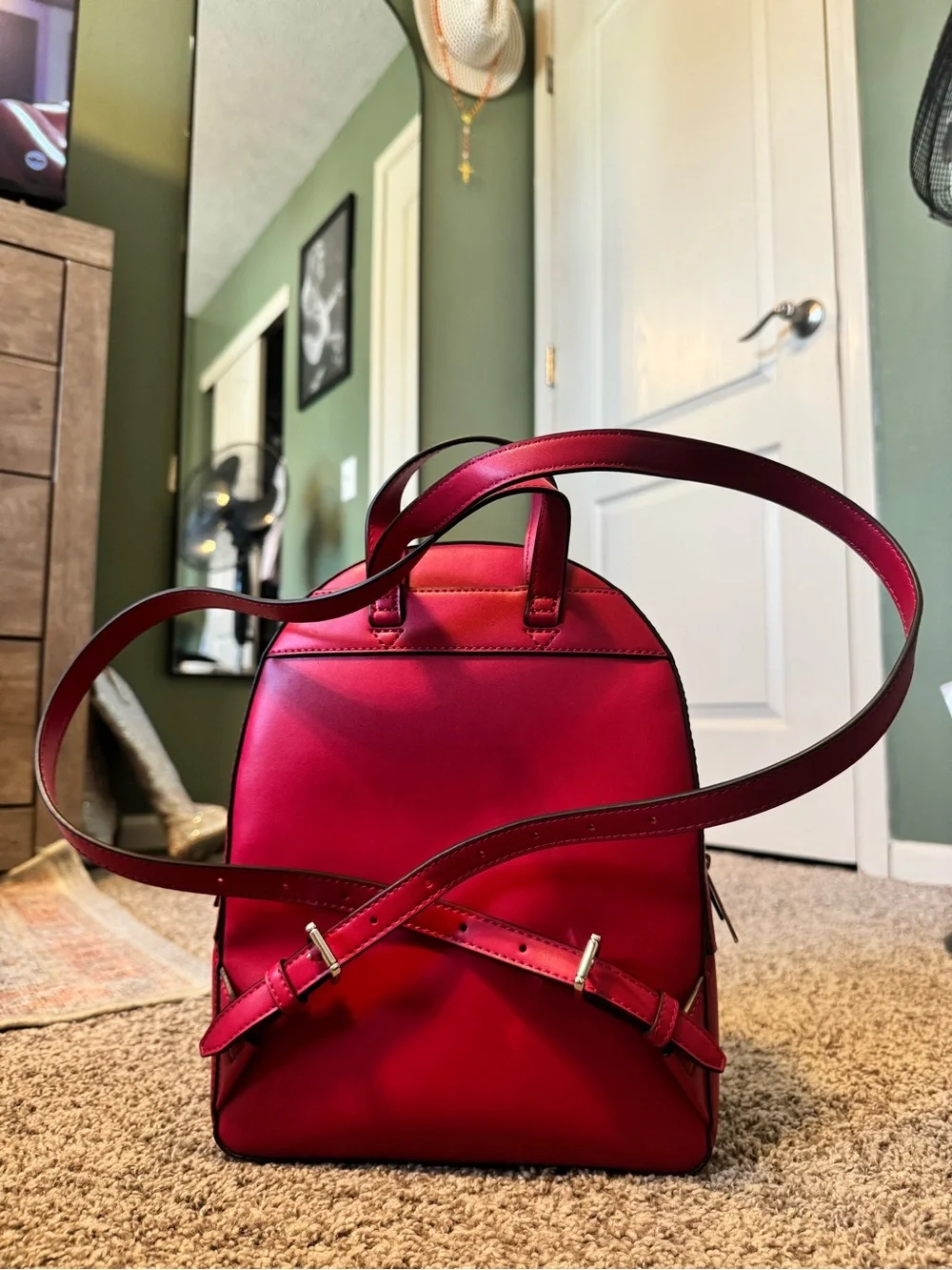 Michael Kors Bright Red Pebbled Leather Mini Backpack